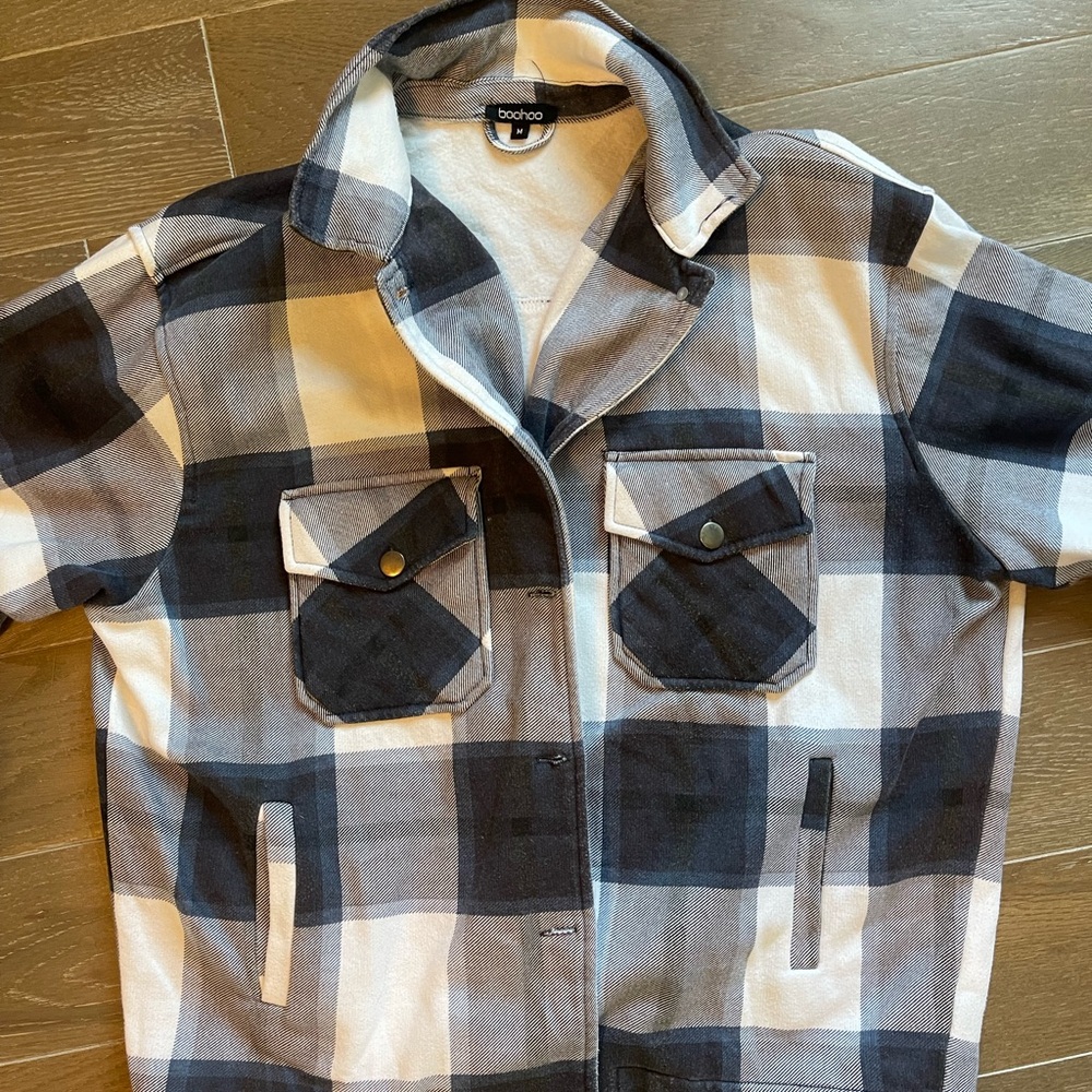 Boohoo Navy and White Checkered Shirt